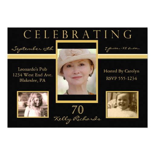 70th Birthday Party Tri Photo Invitations (front side)