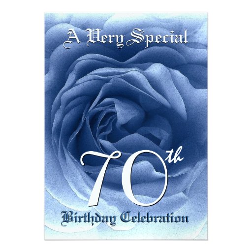70th Birthday Soft Blue Rose Metallic Paper Personalized Invitation (front side)