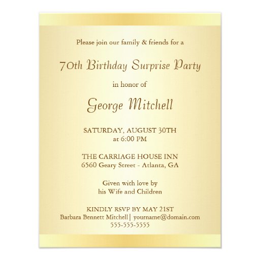 70th Birthday Surprise Party Invitations - Gold