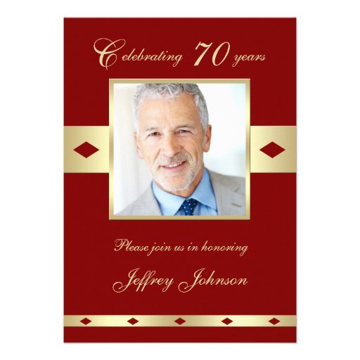 70th Photo Birthday Party Invitation - Burgundy 70