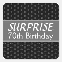 70th SURPRISE Birthday Black Silver Red Sticker