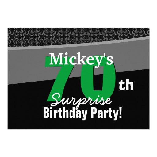 70th Surprise Birthday Black White Green 001 Custom Announcement