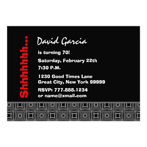 70th Surprise Birthday Black White Red W1922 Personalized Invite