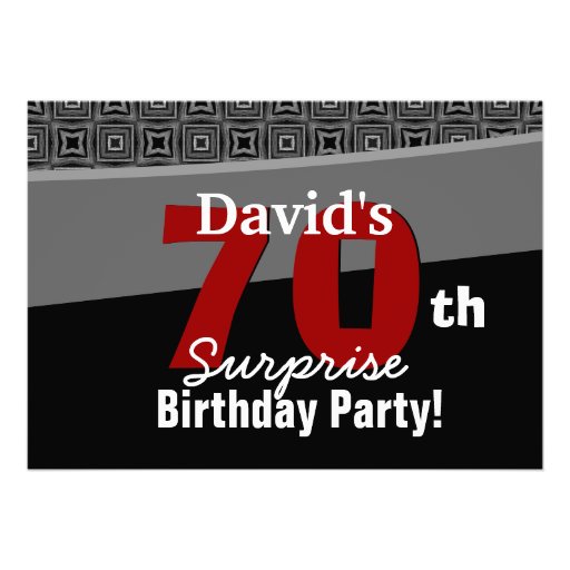 70th Surprise Birthday Black White Red W1922 Personalized Invite (front side)