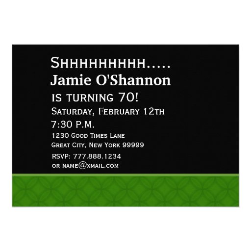 70th Surprise Birthday Green and Black G002 Custom Invites