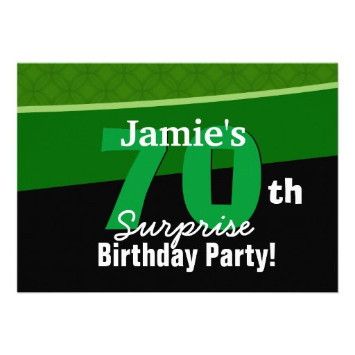 70th Surprise Birthday Green and Black G002 Custom Invites