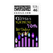 70th SURPRISE Birthday Invitation Purple Candles Stamp