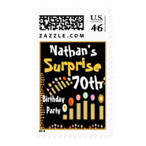 70th SURPRISE Birthday Party Gold Candles Stamp