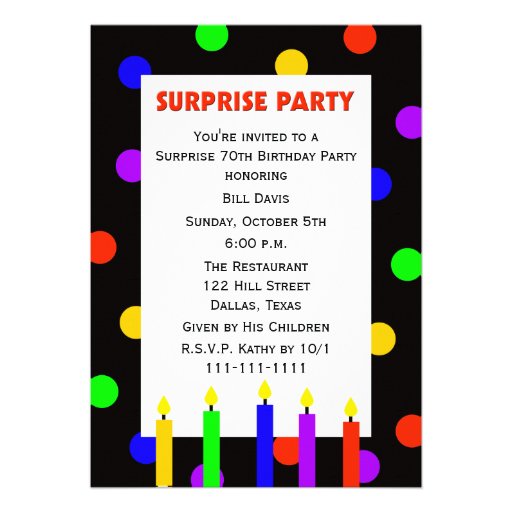 70th Surprise Birthday Party Invitation -- Dots (front side)
