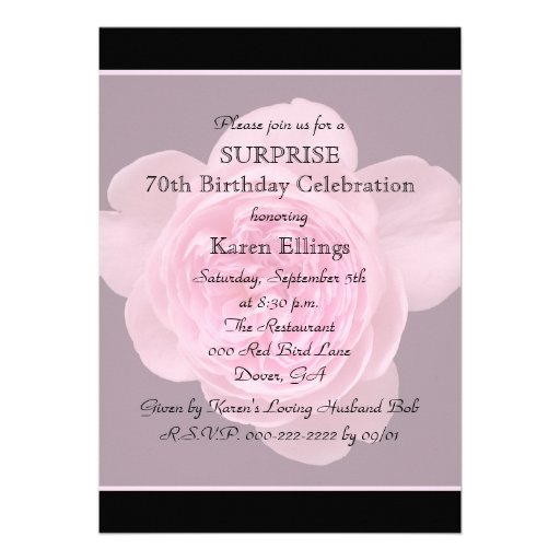70th Surprise Birthday Party Invitation Rose (front side)