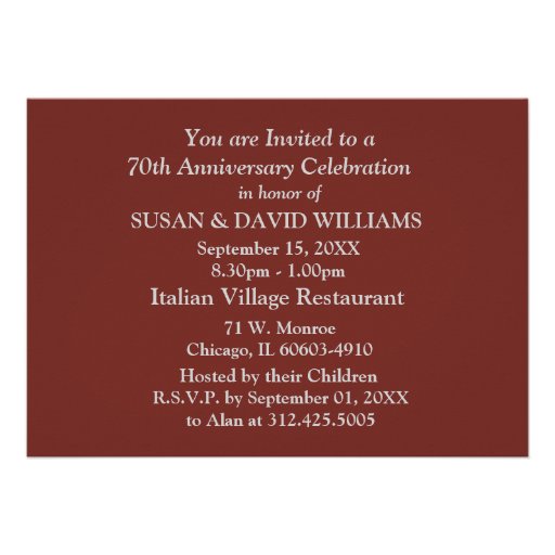 70th Wedding Anniversary Party Invitations