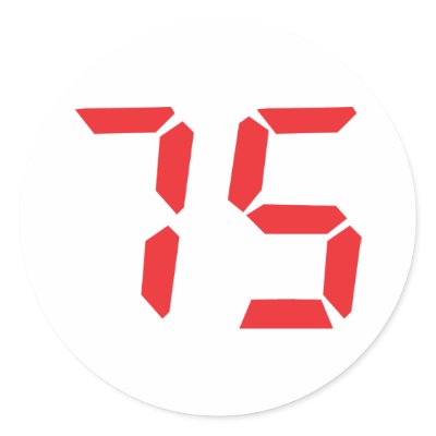 75 seventy-five red alarm clock digital number round sticker by Tomaniac