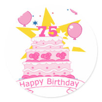 75 Year Old Birthday Cake Round Stickers