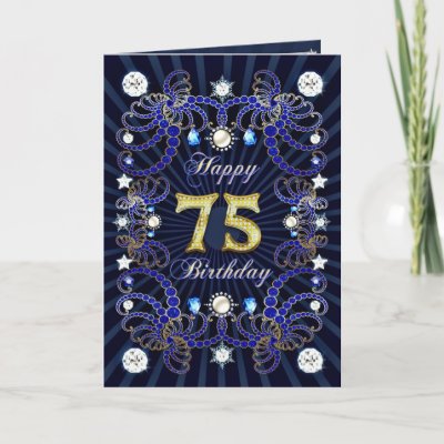 75th birthday card with masses of jewels