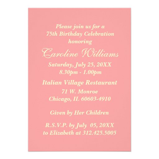 75th Birthday Celebration Custom Invitations