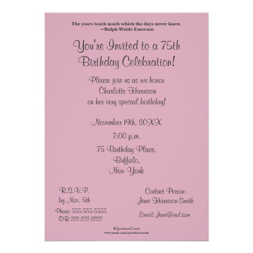 75th Birthday Celebration-Pink Roses Custom Invitations