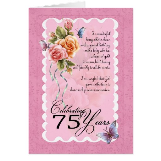 75th Birthday Greeting Card Roses And Butterfly Zazzle