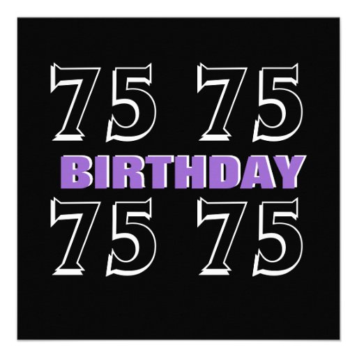 75th Birthday Modern Purple Black C848 Invitations