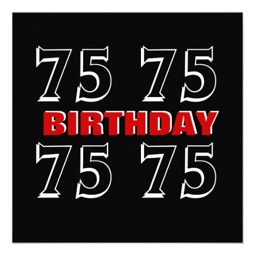 75th Birthday Modern Red Silver Black C846 Personalized Announcements