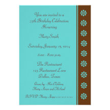 75th Birthday Party Invitation -- Aqua and Brown