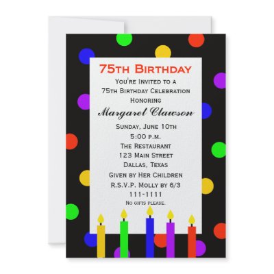 75th Birthday Party Invitation -- Candles and Dots (10-pack)