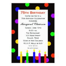 75th Birthday Party Invitation -- Candles and Dots