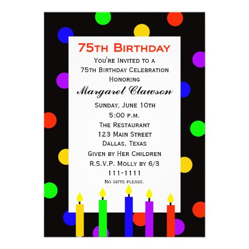 75th Birthday Party Invitation -- Candles and Dots