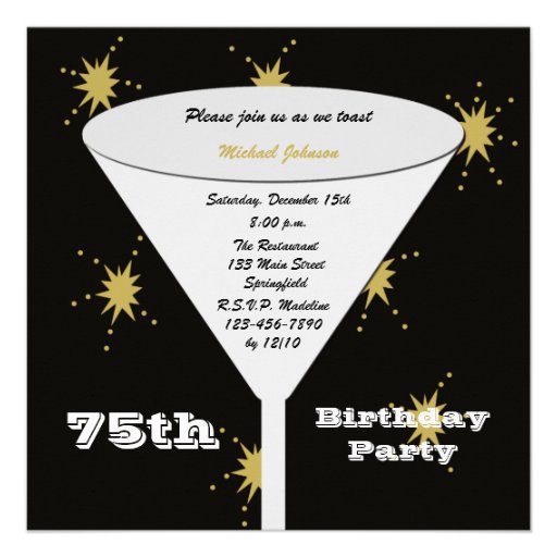 75th BIrthday Party Invitation -- Gold 75th Toast