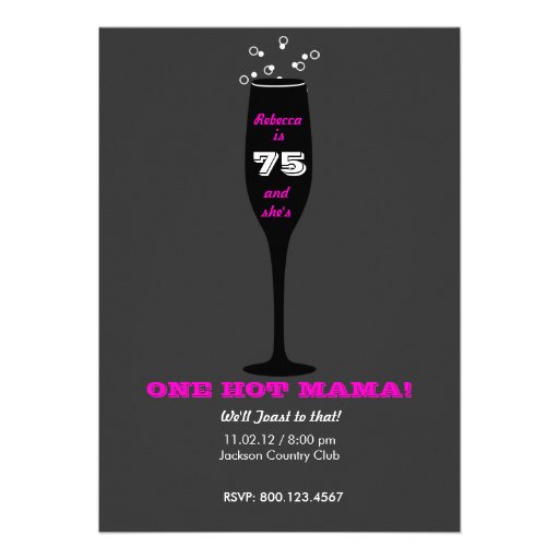75th Birthday Party Invitation - Hot Mama Cheers!