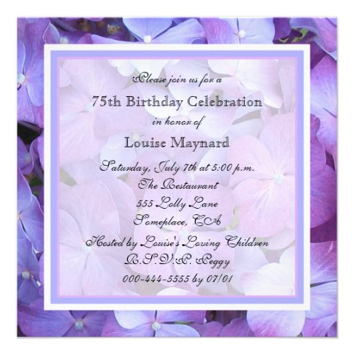 75th Birthday Party Invitation - Hydrangeas