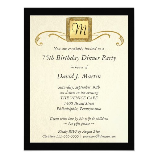 75th Birthday Party Invitations - Formal Monogram