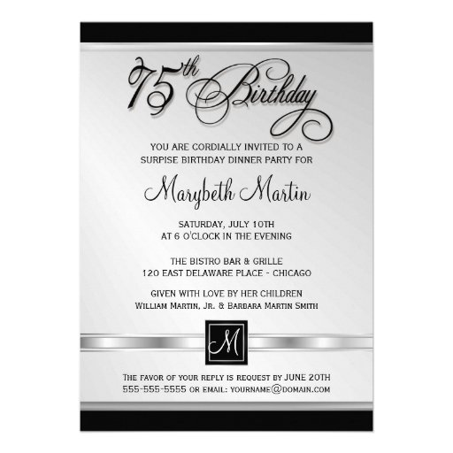 75th Birthday Party Invitations with Photo