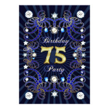 75th birthday party invite with masses of jewels