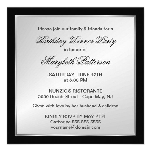 75th Birthday Party Photo Invitations Silver Black