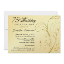 75th Birthday Surprise Party - Elegant Gold Floral Announcements