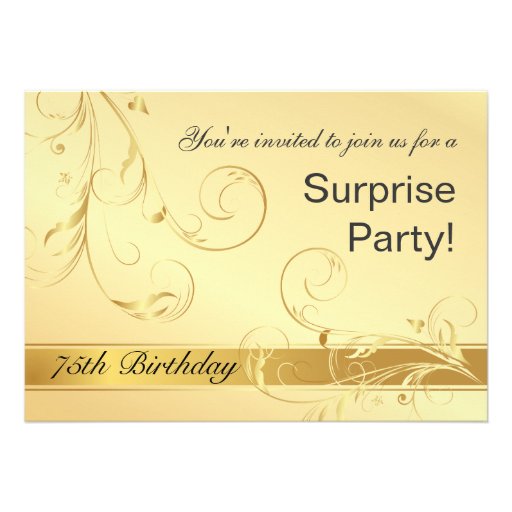 75th Birthday Surprise Party - Elegant Gold Floral Announcements