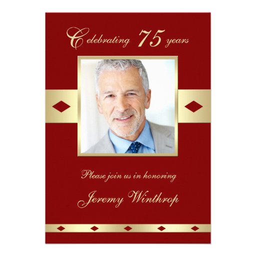 75th Photo Birthday Party Invitation - Burgundy 75