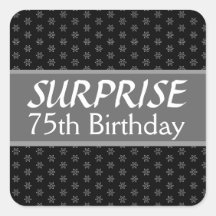 75th SURPRISE Birthday Black Silver Red Sticker