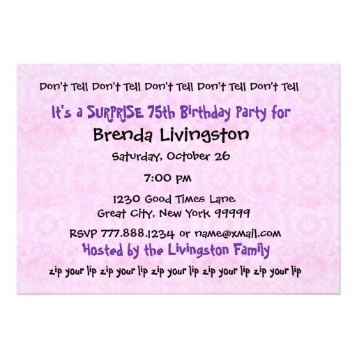 75th SURPRISE Purple Birthday Party Template Custom Announcement
