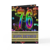 76th Birthday with rainbow bubbles and fireworks Card