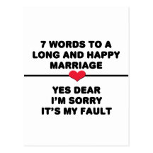 7 Words For A Long and Happy Marriage Post Card
