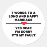 7 Words For A Long and Happy Marriage Round Stickers