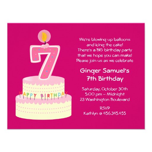 7th Birthday Cake Invitation