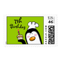 7th birthday party cupcake (penguin chef) stamp