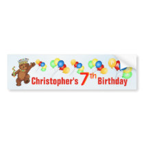 7th Birthday Party Teddy Bear Prince Bumper Stickers