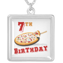 7th Birthday Pizza Party Personalized Necklace