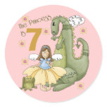 7th Birthday Princess Round Stickers