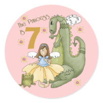 7th Birthday Princess Round Stickers