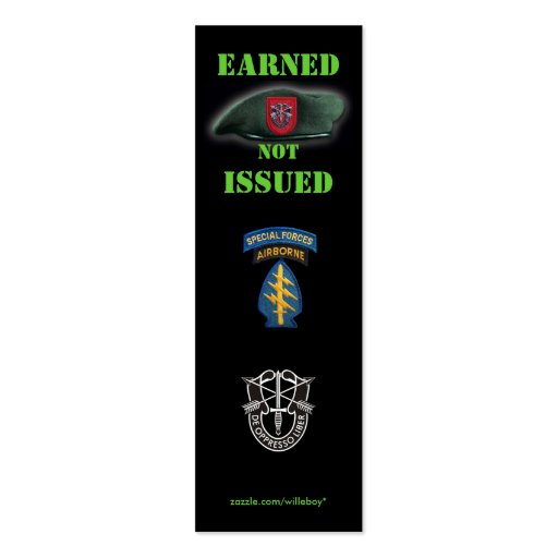 7th special forces green berets group bookmarker business cards (front side)
