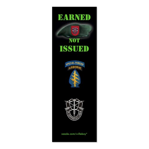 7th special forces green berets group bookmarker business cards (back side)